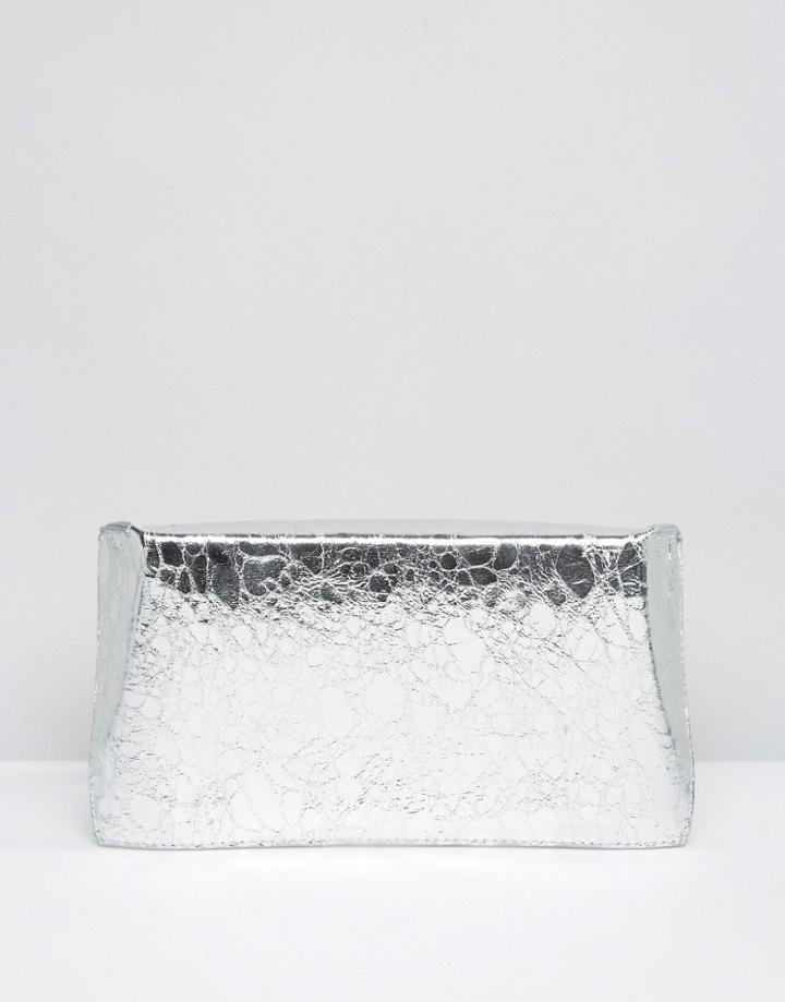 Asos Metallic Geo Clutch Bag - Silver