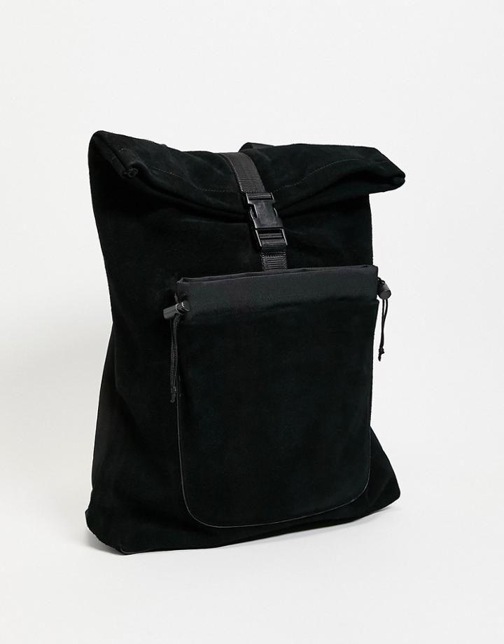 Urbancode Leather Roll Top Tote Backpack-black