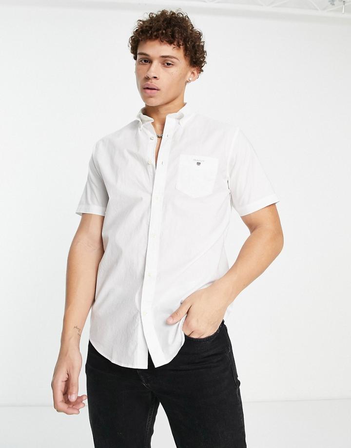 Gant Icon Logo Regular Fit Short Sleeve Broadcloth Oxford Shirt In White