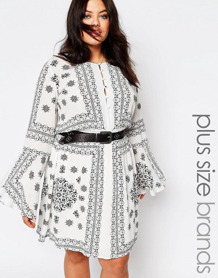 Missguided Plus Border Print Swing Dress - White