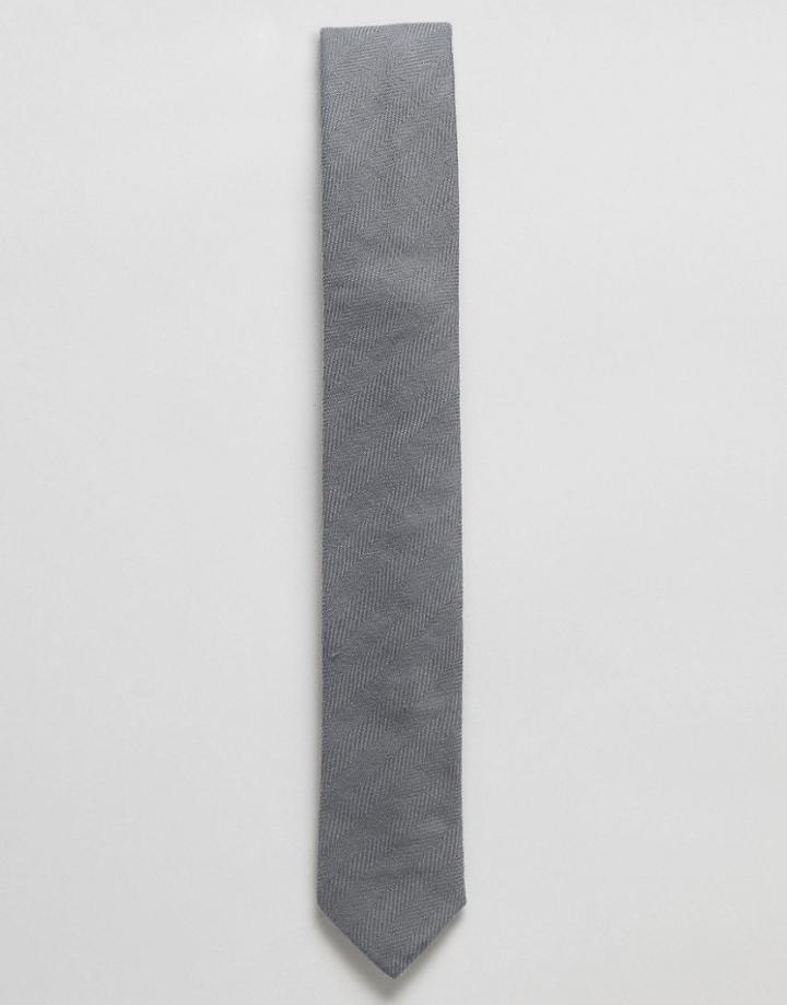 Asos Design Textured Slim Tie In Gray