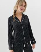 Asos Design Satin Spot Pyjama Shirt - Black