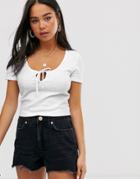 Miss Selfridge T-shirt With Keyhole Neckline In White - White