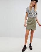 Asos Denim Pelmet Skirt In Khaki - Green