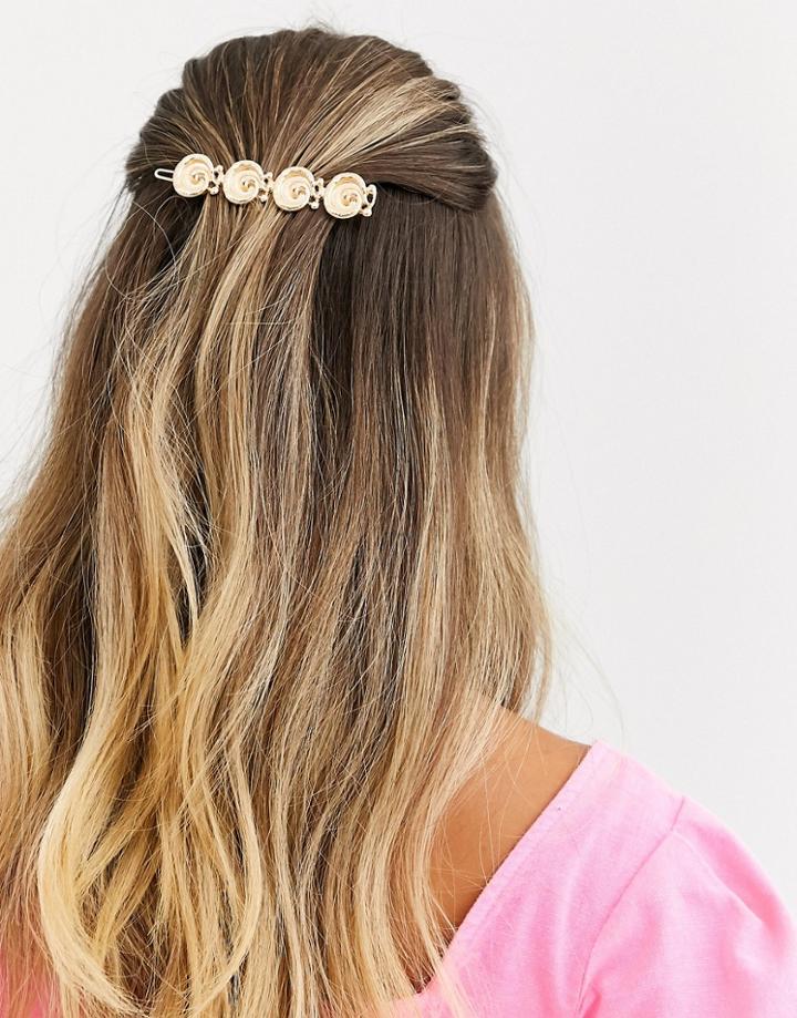 Asos Design Barrette Hair Clip With Metal Swirl In Gold Tone