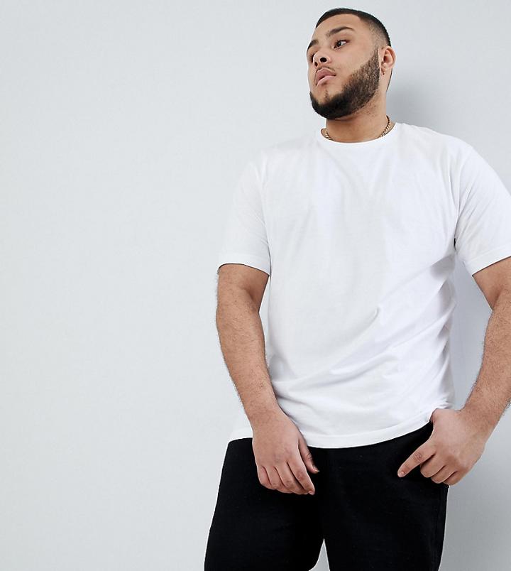 Badrhino Plus Basic Short Sleeve T-shirt In Silicon Wash With Logo In White - White
