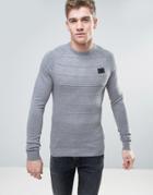 Born Rich Knitted Sweater With Raised Ribbed Stripe - Gray