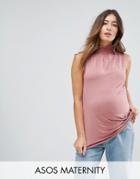 Asos Maternity Longline Swing Top With Shirred Neck - Pink