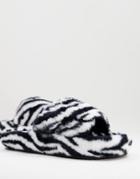 Asos Design Chunky Slippers In Zebra Faux Fur-black