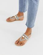 Office Salute Leather Flat Sandals - Gray