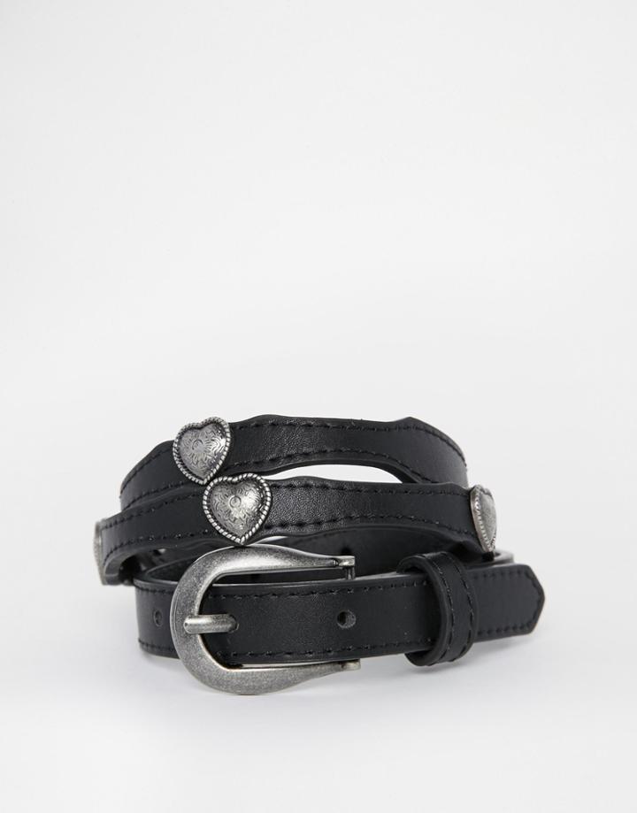 Asos Heart Western Stud Detail Jeans Belt - Black