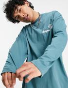 Asos Daysocial Oversized Long Sleeve T-shirt In Teal With White Small Chest Logo Print-blues