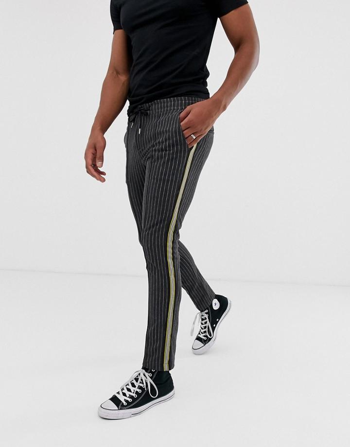 River Island Pinstripe Jogger With Side Stripe - Gray