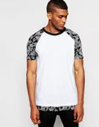 Asos Longline T-shirt With Bandana Print Raglan Sleeves - White