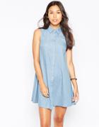 Influence Sleeveless Chambray Shirt Dress - Blue