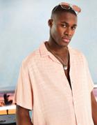 Asos Design Regular Revere Satin Shirt With Jacquard Crocodile Print-pink