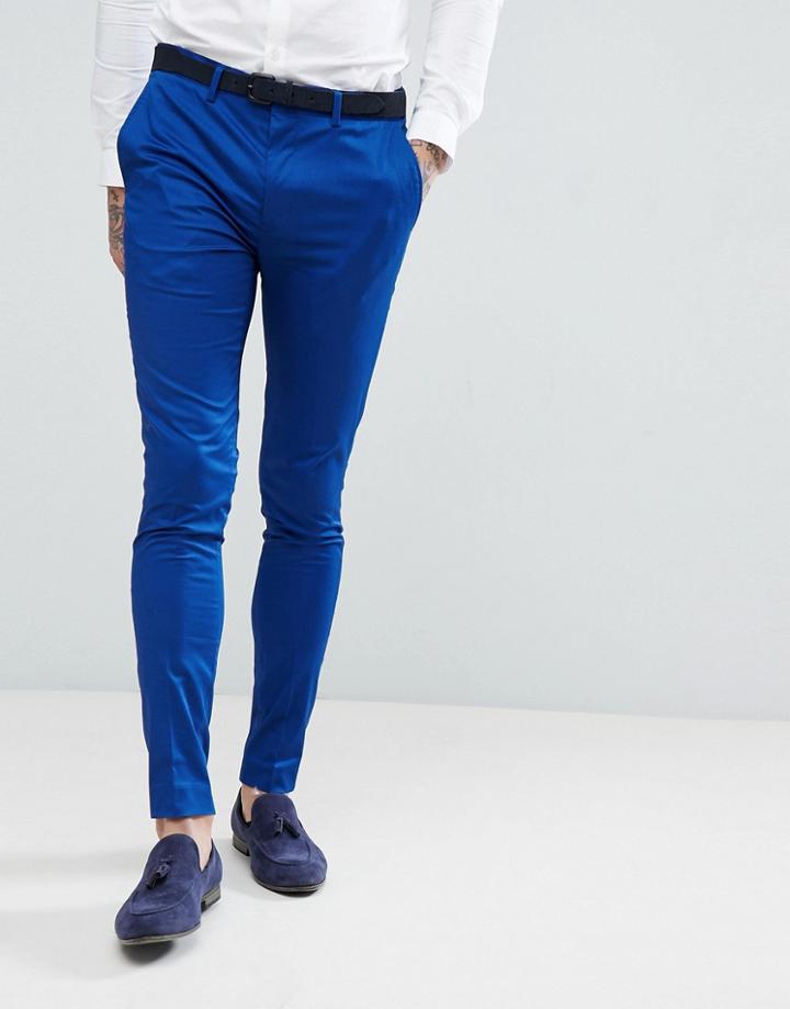 Devil's Advocate Super Skinny Fit Plain Suit Pants - Blue