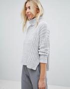 Brave Soul Roll Neck Sweater In Twist Yarn - White