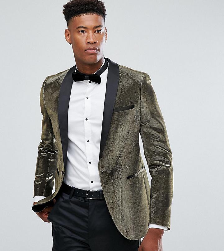 Asos Tall Skinny Suit Jacket In Metallic Gold - Gold