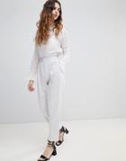 Asos Design Tailored Casual Linen Pants With Frill Waist - Gray