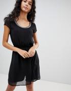 Only Nete Dafne Dress With Beaded Neck Trim - Black
