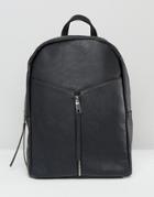 Pieces Simple Backpack With Front Zip Detail - Black