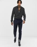 Asos Edition Skinny Suit Pants In Navy 100% Wool With Embroidery