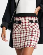 River Island Boucle Check Mini Skirt Set In Red