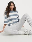 Asos Design Oversized Boxy T-shirt With Chunky Stripe In Steel And White-multi