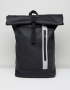 Asos Design Backpack In Rubberised Finish In Black With Internal Laptop Pouch And Roll Top And Reflective Zip - Black