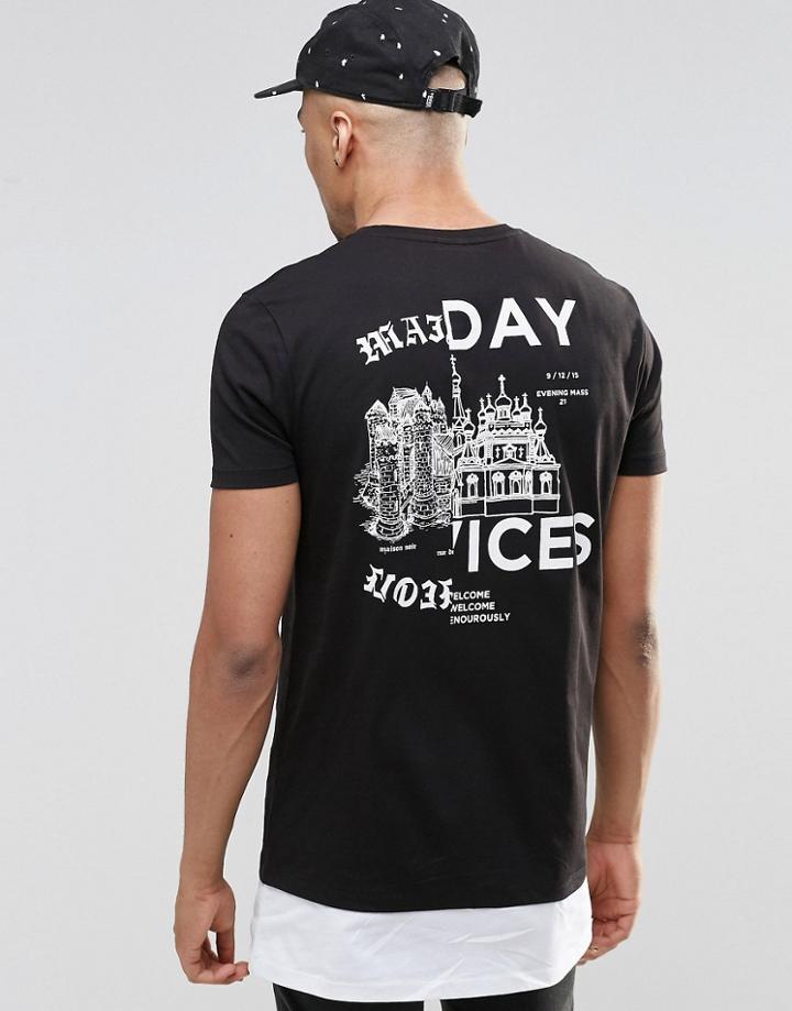 Asos Oversized Sleeveless T-shirt With Castle Back Print And Hem Extender - Black