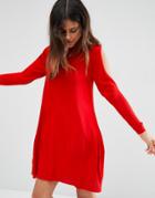 Asos Dress In Knit With Cold Shoulder Detail - Red