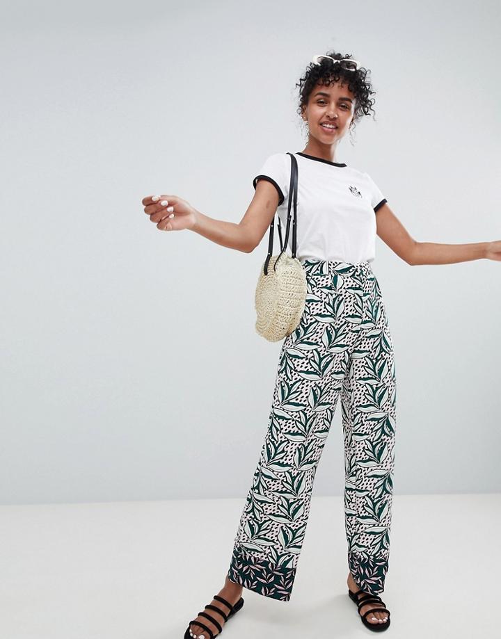 Monki Contrast Print Wide Leg Two-piece Pants - Black