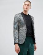 Asos Super Skinny Blazer With Paisley Print - Green