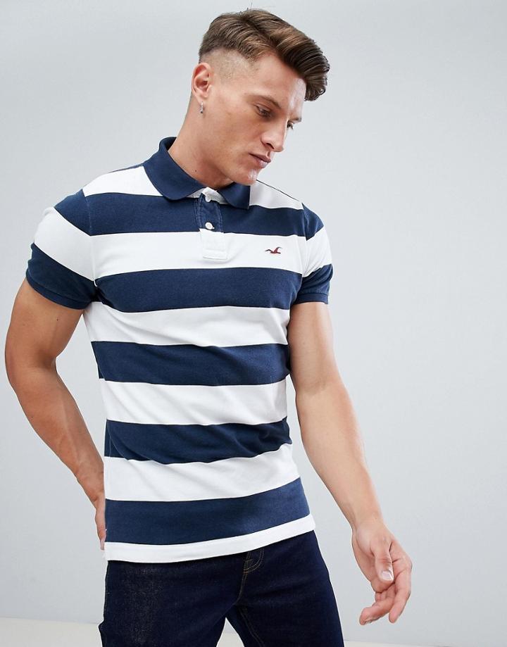 Hollister Block Stripe Seagull Logo Polo In Navy - Navy