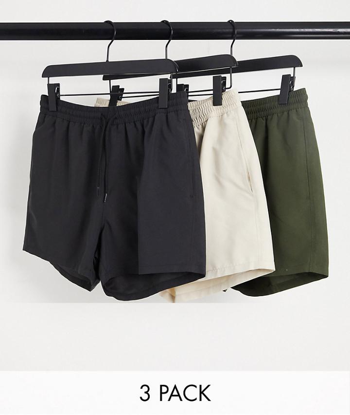 Asos Design Swim Shorts In Black Beige And Khaki Short Length Save-multi