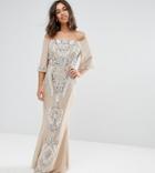 Maya Petite Allover Embellished Bandeau Maxi Dress With Fluted Sleeves - Pink