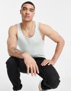 Asos Design Organic Cotton Blend Muscle Fit Tank Top In Washed Green
