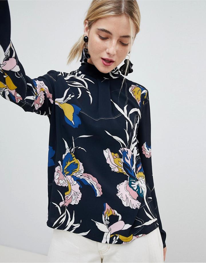 Mbym High Neck Long Sleeve Printed Blouse - Multi
