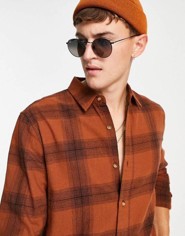 Topman Lightweight Cotton Check Shirt In Brown