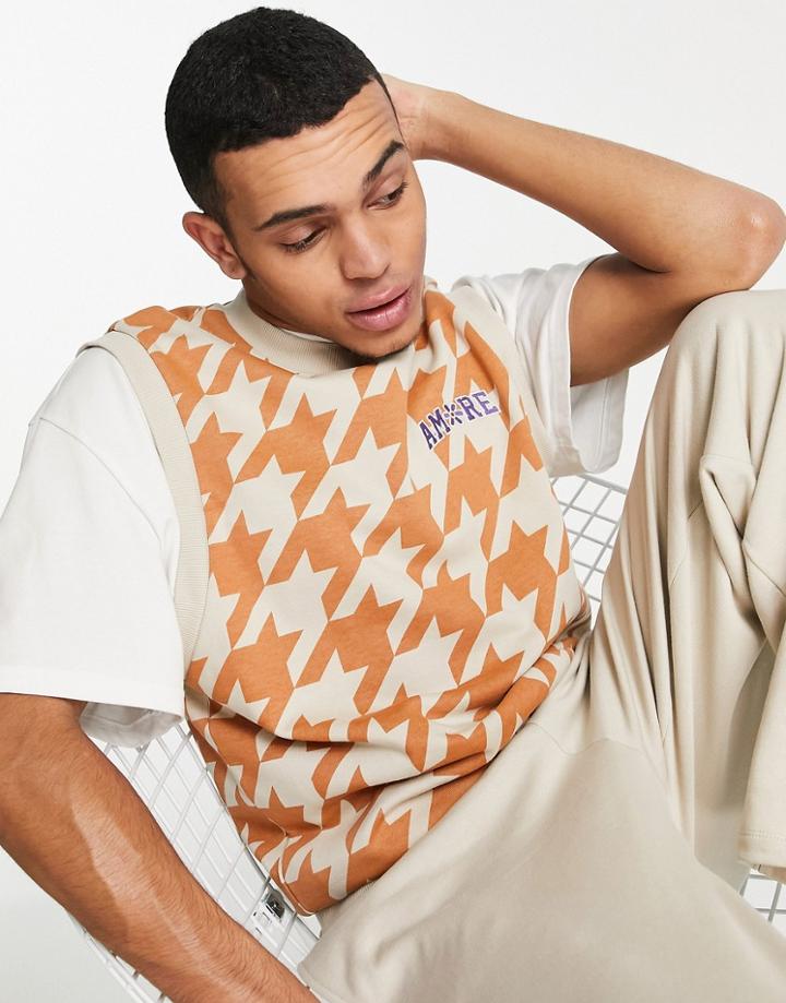 Asos Design Oversized Sleeveless Sweatshirt In Beige All-over Houndstooth Print - Part Of A Set-neutral