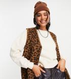 Native Youth Oversized Vest In Brushed Leopard Print-brown