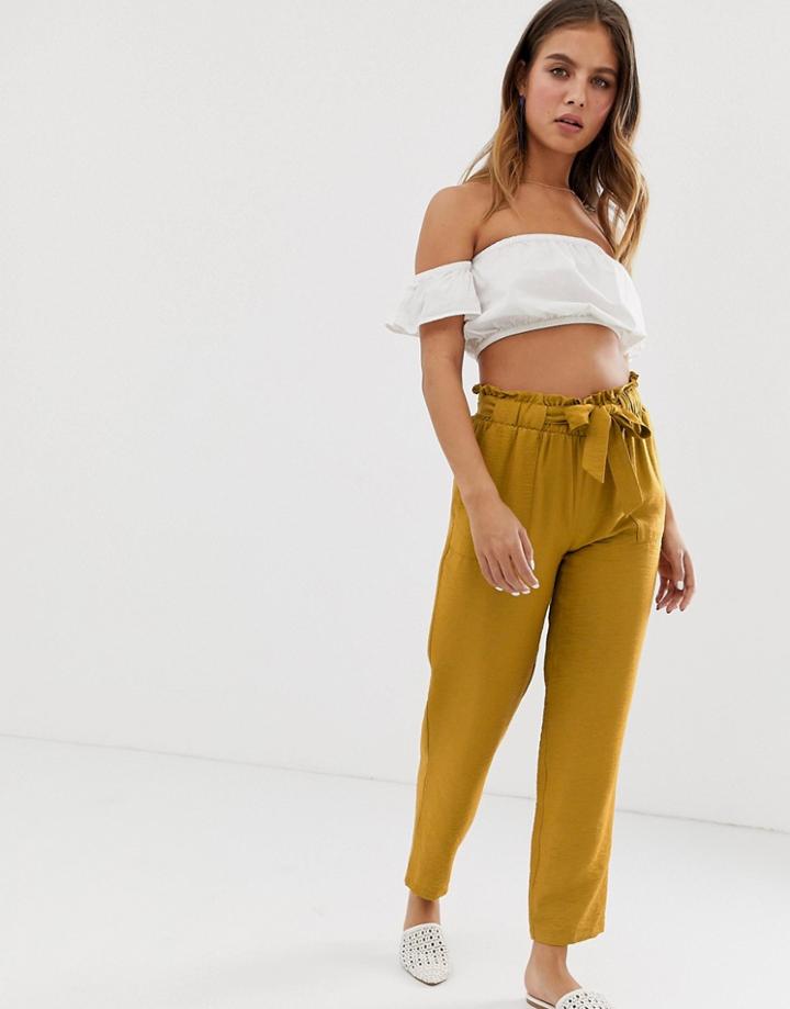 New Look Tie Waist Pants In Yellow - Yellow