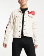 Ldn Dnm Patch Denim Jacket In Cream - Part Of A Set-white