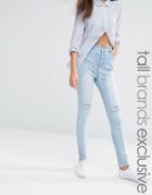 Liquor & Poker Tall Acid Wash Knee Rip Super Skinny Jeans - Blue