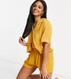 Iisla & Bird Exclusive Drawstring Shorts Set In Mustard-yellow