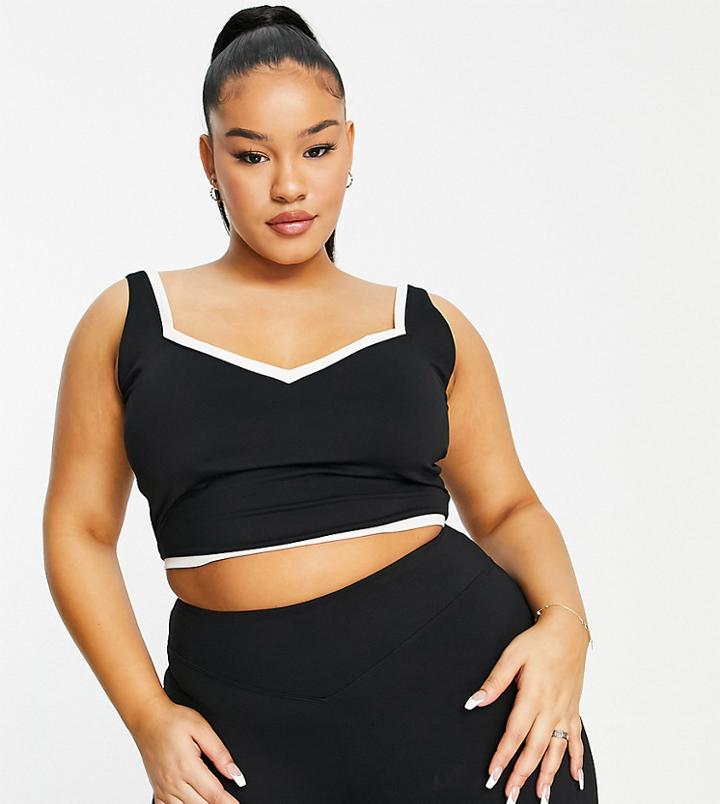 South Beach Plus Sweetheart Neckline Crop Tank In Black
