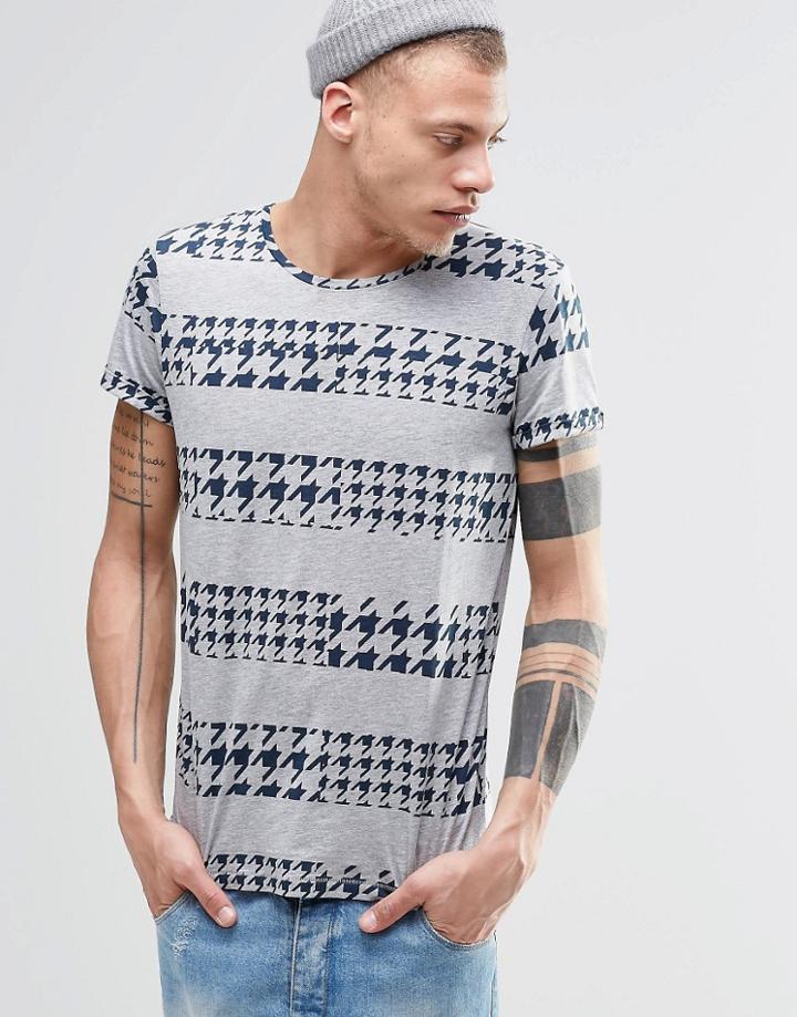 Cheap Monday Cap Roll T-shirt Stripe Houndstooth Print Gray - Gray Melange