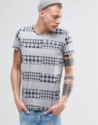 Cheap Monday Cap Roll T-shirt Stripe Houndstooth Print Gray - Gray Melange