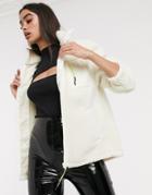 Asos Design Fleece Jacket With Tech Patch Pocket In Cream - Cream